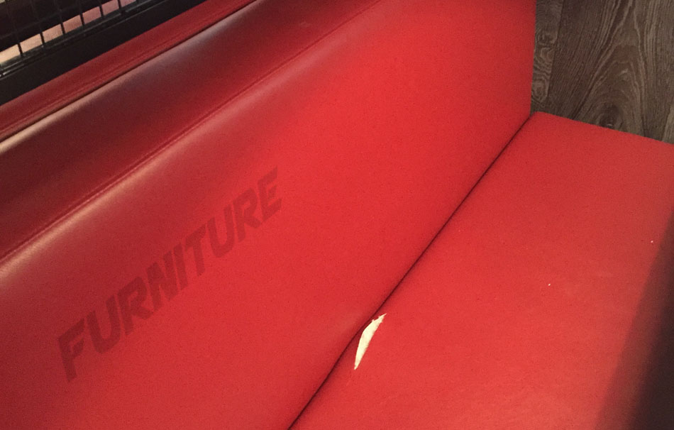 vinyl bench seat, restaurant, repaired in situ